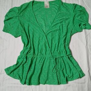 Green Eyelet Wrap Top